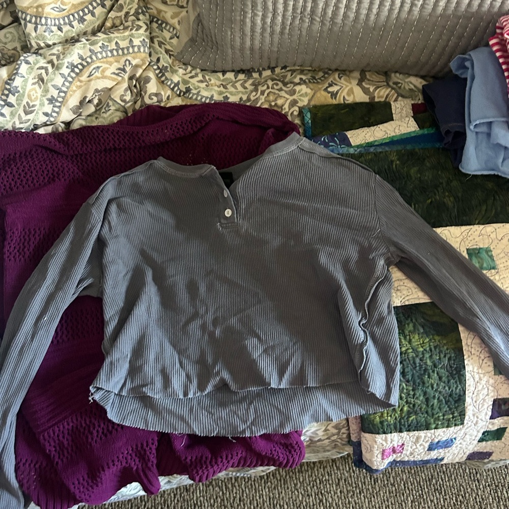 Target Women's Long Sleeve Ribbed Henley Top in Gray